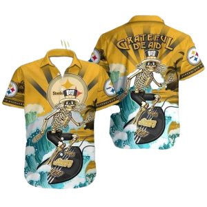 Pittsburgh Steelers Grateful Tunes With A Musical Skeleton Hawaiian Shirt