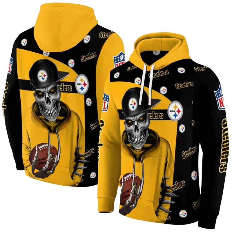 Pittsburgh Steelers Grim Vibe Gold Black Aop Hoodie 1