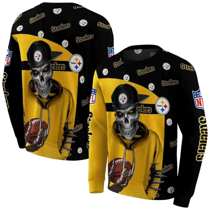 Pittsburgh Steelers Grim Vibe Gold Black Aop Sweatshirt 1