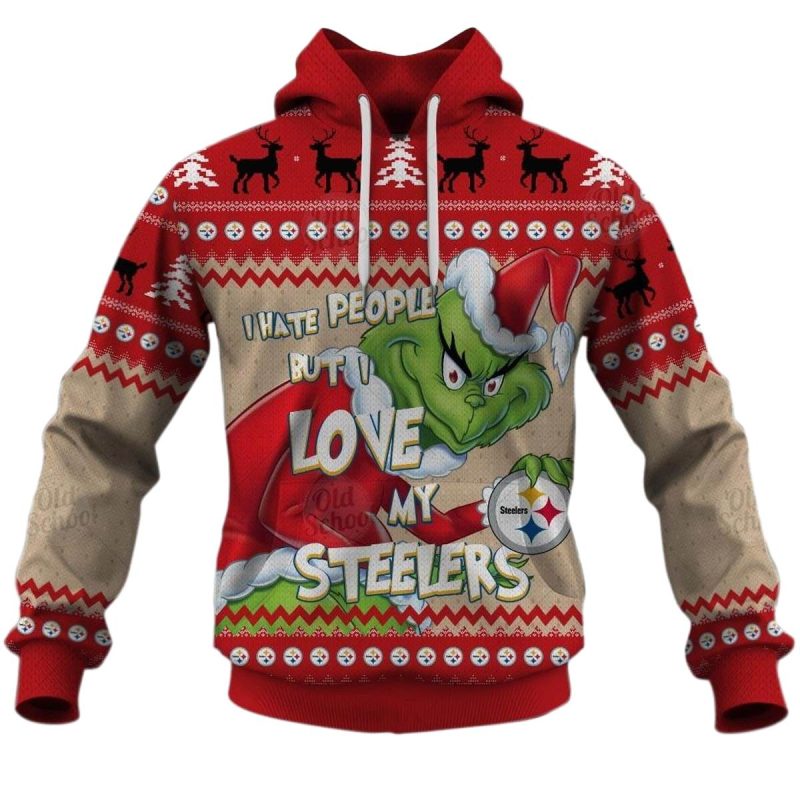 Pittsburgh Steelers Grinch Christmas Ugly Sweater Style Aop Hoodie 1