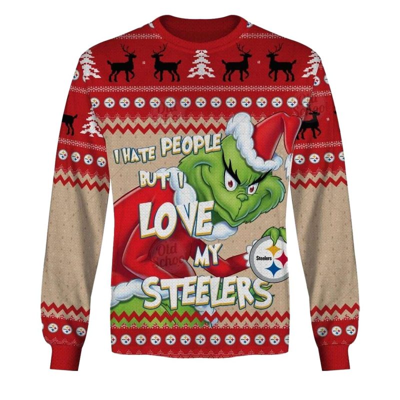 Pittsburgh Steelers Grinch Christmas Ugly Sweater Style Aop Sweatshirt 1