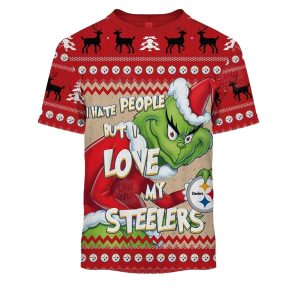 Pittsburgh Steelers Grinch Christmas Ugly Sweater Style AOP T-Shirt