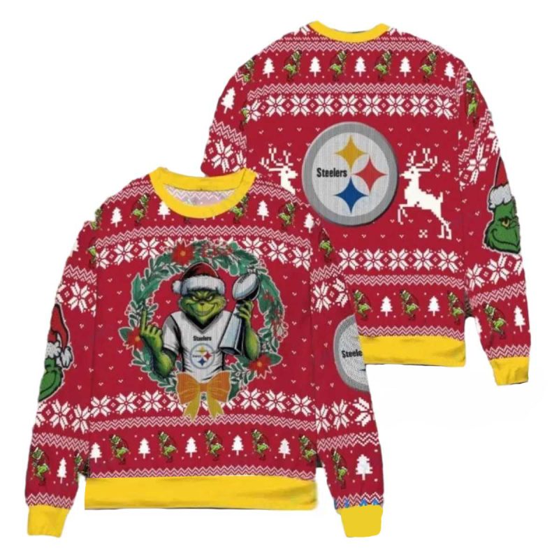 Pittsburgh Steelers Grinch Nfl Grinch Super Bowl Trophy Red Pattern Ugly Sweater 1
