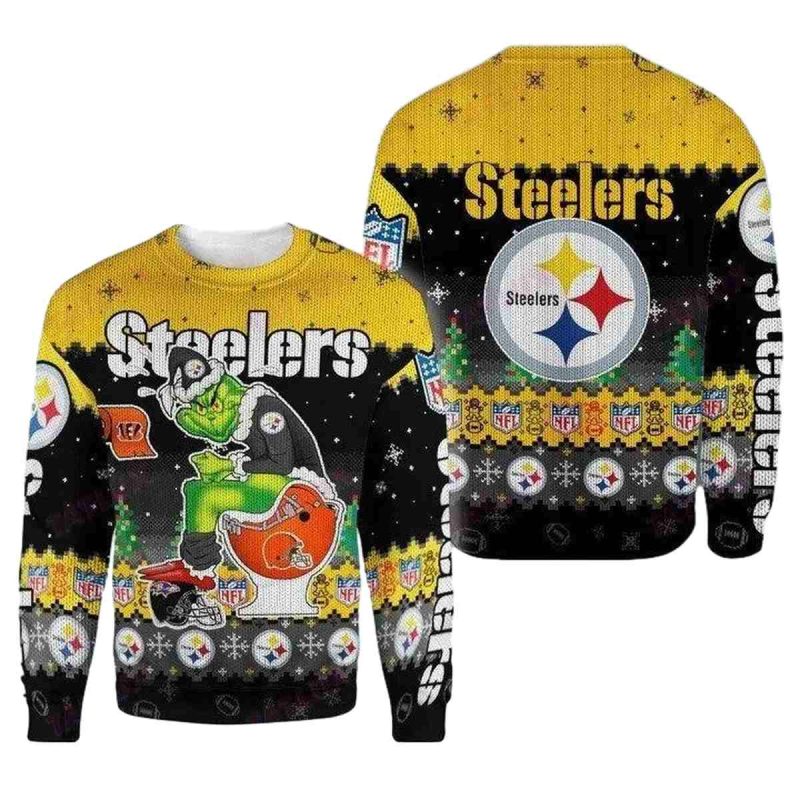 Pittsburgh Steelers Grinch Toilet Ugly Sweater 1