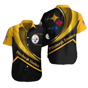 Pittsburgh Steelers Halftone Black And Gold Power Play Hawaiian Shirt