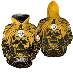 Pittsburgh Steelers Halloween Pumpkin Skull AOP Hoodie