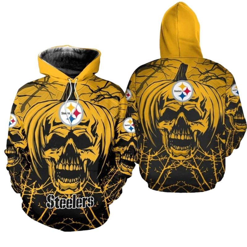 Pittsburgh Steelers Halloween Pumpkin Skull Aop Hoodie 1