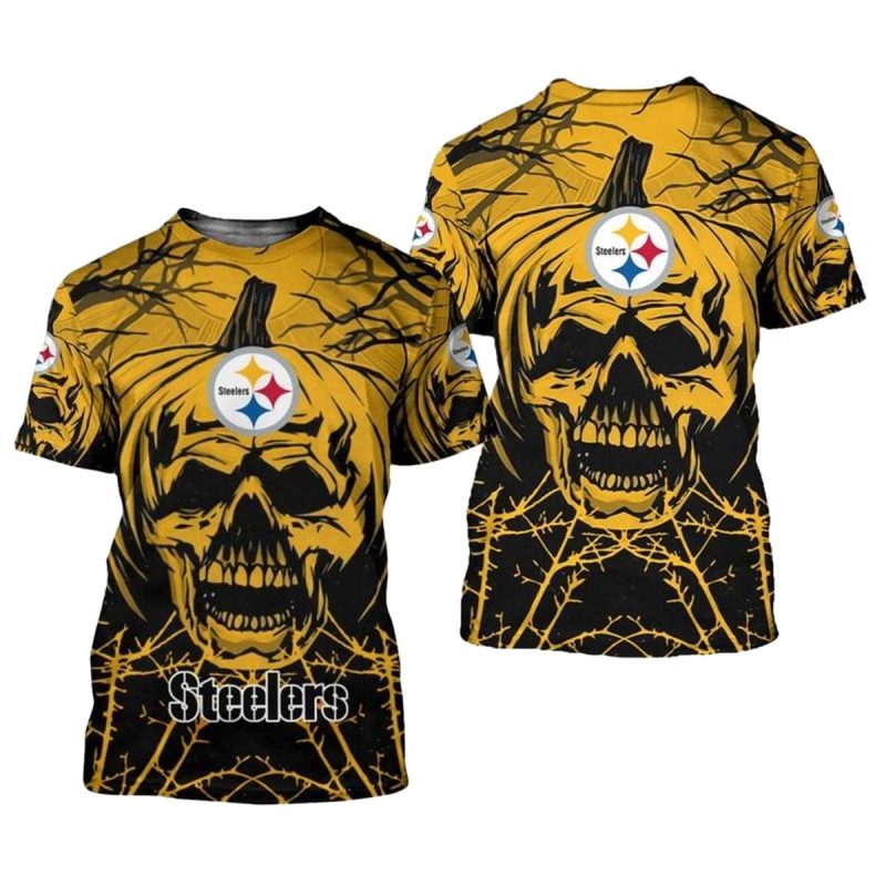 Pittsburgh Steelers Halloween Pumpkin Skull Aop T Shirt 1