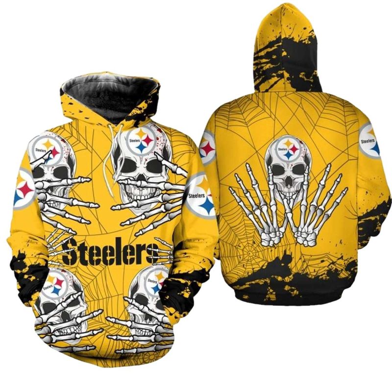 Pittsburgh Steelers Hand Skull For Halloween Graphic Aop Hoodie 1