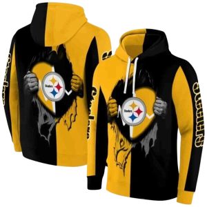 Pittsburgh Steelers Heartbeat Graphic Gold AOP Hoodie