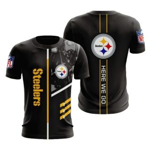 Pittsburgh Steelers Here We Go Black AOP T-Shirt