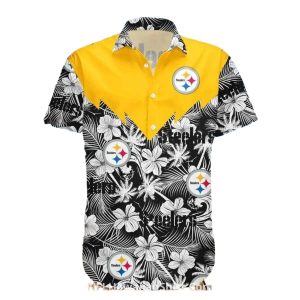 Pittsburgh Steelers Hibiscus And Palm Tree Design Hawaiian Shirt