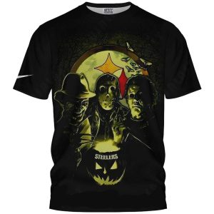 Pittsburgh Steelers Horror Halloween Jason Voorhees Freddy Krueger Michael Myers Movies Black AOP T-Shirt