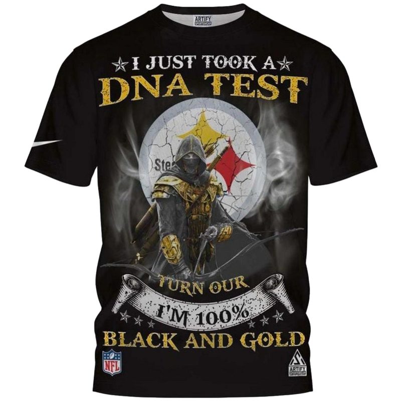Pittsburgh Steelers I Just Took A Dna Test Black And Gold Aop T Shirt 1