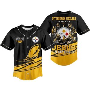 Pittsburgh Steelers In My Veins Jesus In My Heart Baseball Jersey