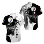 Pittsburgh Steelers Iron Skull Black And White Hawaiian Shirt