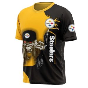 Pittsburgh Steelers Iron Skull Gift For Halloween AOP T-Shirt