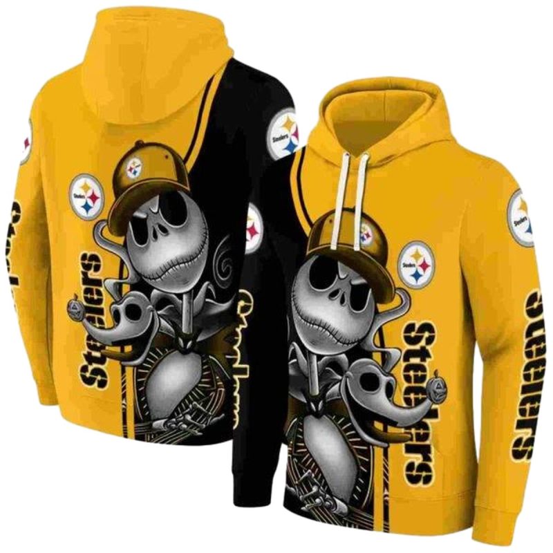 Pittsburgh Steelers Jack Skellington Gold Aop Hoodie 1