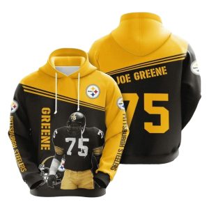 Pittsburgh Steelers Joe Greene No 75 Black Gold AOP Hoodie