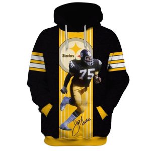 Pittsburgh Steelers Joe Greene No 75 Signature Black And Yellow AOP Hoodie