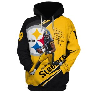 Pittsburgh Steelers Juju Smith Schuster No 19 Signature Yellow And Black AOP Hoodie