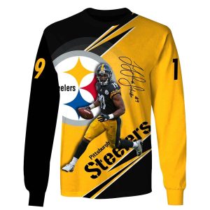 Pittsburgh Steelers Juju Smith Schuster No 19 Signature Yellow And Black AOP Sweatshirt