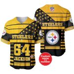 Pittsburgh Steelers Logo And American Flag Black And Yellow Baseball Jersey