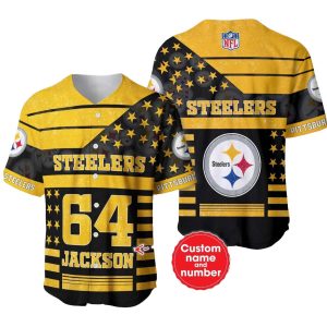 Pittsburgh Steelers Logo And American Flag Black And Yellow Baseball Jersey