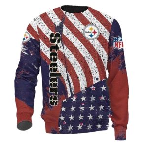 Pittsburgh Steelers Logo And American Flag Distressed AOP Sweatshirt
