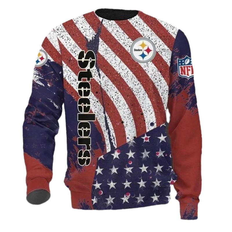 Pittsburgh Steelers Logo And American Flag Distressed Aop Sweatshirt 1