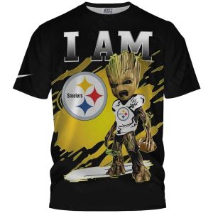 Pittsburgh Steelers Logo And Baby Groot AOP T-Shirt