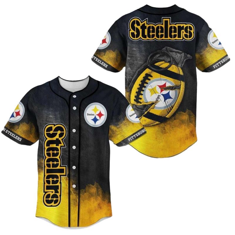 Pittsburgh Steelers Logo And Ball Retro Black Yellow Baseball Jersey 1