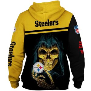 Pittsburgh Steelers Logo And Dead Skull Yellow And Black AOP Hoodie