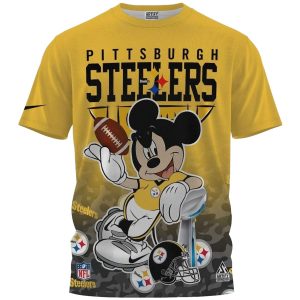 Pittsburgh Steelers Logo And Disney Mickey AOP T-Shirt