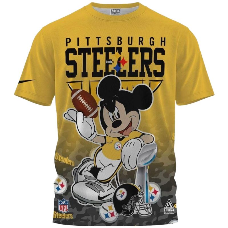 Pittsburgh Steelers Logo And Disney Mickey Aop T Shirt 1