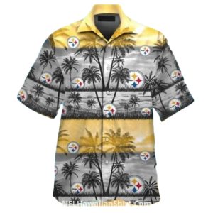 Pittsburgh Steelers Logo And Gold Palm Sunset Hawaiian Shirt