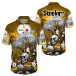 Pittsburgh Steelers Logo And Halloween Skull Pumpkin Hawaiian Shirt