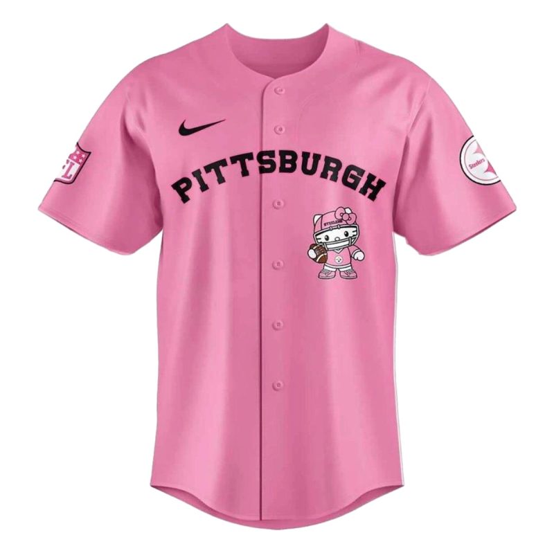 Pittsburgh Steelers Logo And Hello Kitty Pink Baseball Jersey 1