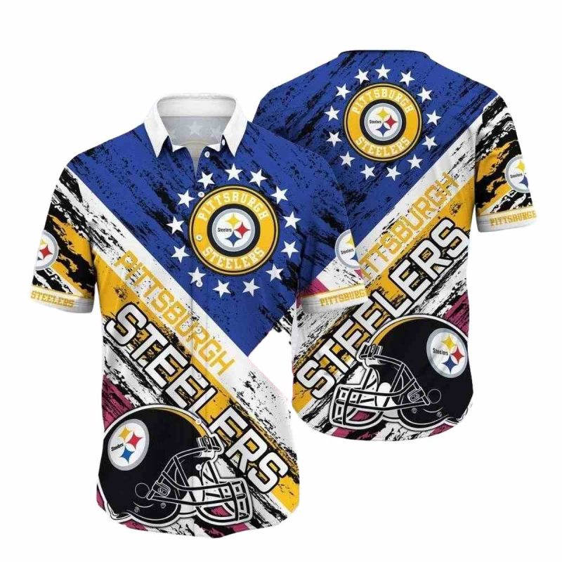 Pittsburgh Steelers Logo And Helmet Vibrant Game Day Hawaiian Shirt 1