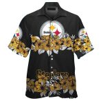 Pittsburgh Steelers Logo And Hibiscus Black Hawaiian Shirt