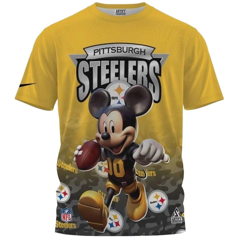 Pittsburgh Steelers Logo And Mickey Player Aop T Shirt 1