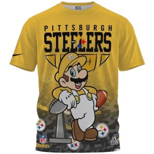 Pittsburgh Steelers Logo And Super Mario Yellow AOP T-Shirt