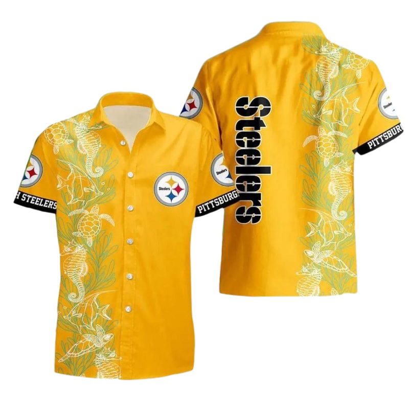 Pittsburgh Steelers Logo And Turtle Seaweed Pattern Hawaiian Shirt 1