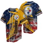 Pittsburgh Steelers Logo And Us Flag Baseball Jersey