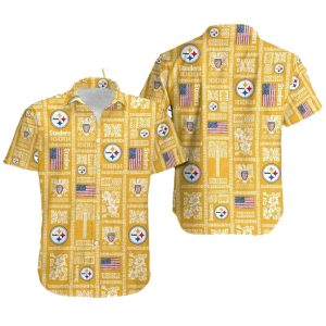 Pittsburgh Steelers Logo And Us Flag Retro Yellow Hawaiian Shirt