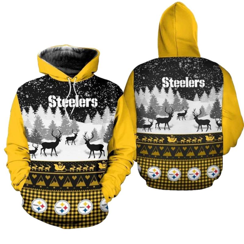 Pittsburgh Steelers Logo And Xmas Pattern Aop Hoodie 1
