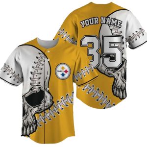 Pittsburgh Steelers Logo Ball Skull Baseball Jersey