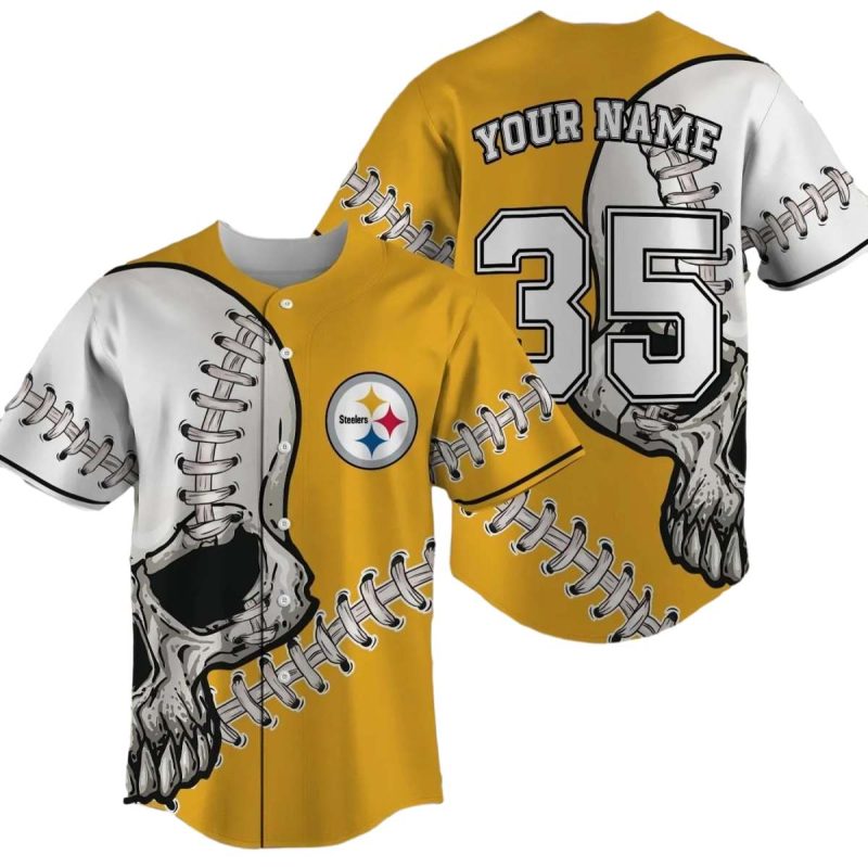 Pittsburgh Steelers Logo Ball Skull Baseball Jersey 1