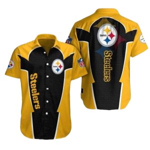 Pittsburgh Steelers Logo Black And Yellow Halftone Pattern Hawaiian Shirt