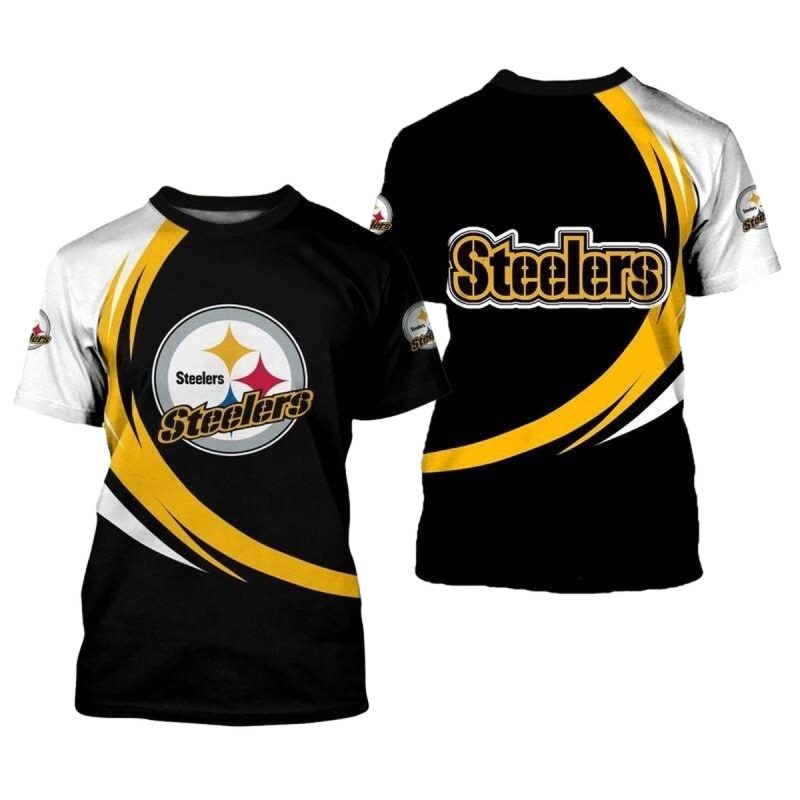 Pittsburgh Steelers Logo Curve Style Black White And Yellow Aop T Shirt 1